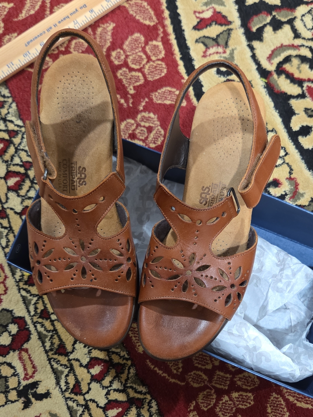 SAS Comfort Cognac Leather Slingback Sandals